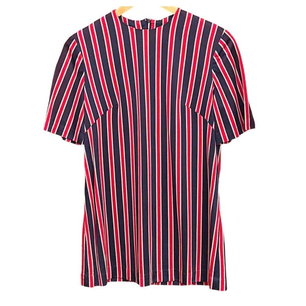 Vintage 70s Red Navy Stripe Mod Knit Top Talon Zip Sporty Chic Nautical Coastal